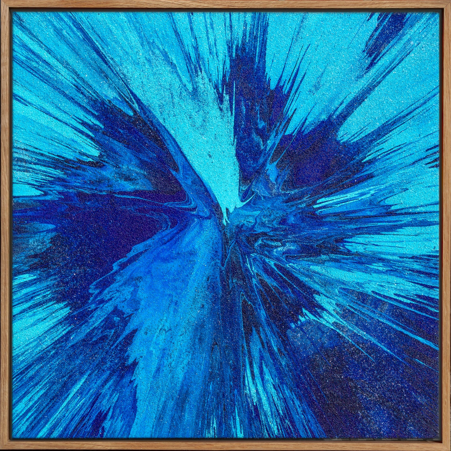 Azure Singularity, 2026 Acrylic paint on canvas with diamond dust and pure silver 56 × 56 × 4 cm