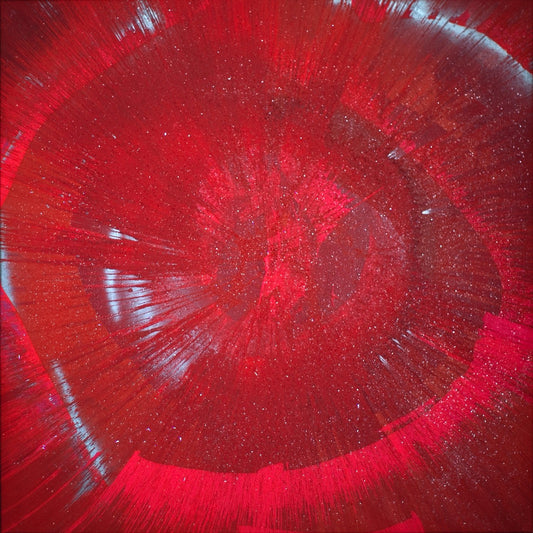 “Graffiti Inferno” 2020, Acrylic paint, silver spray paint, and diamond dust on canvas, 110Cm x 110Cm x 4Cm.