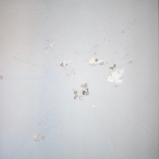 “Iceberg A-76” 2021, Acrylic paint on canvas with diamond dust and pure silver sheets, 110Cm x 110Cm x 4Cm.