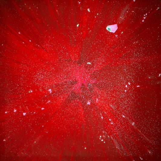 “Excess implosion” 2020, Pure silver flakes, diamond dust and acrylic paint on canvas, 110Cm x 110Cm x 4Cm.