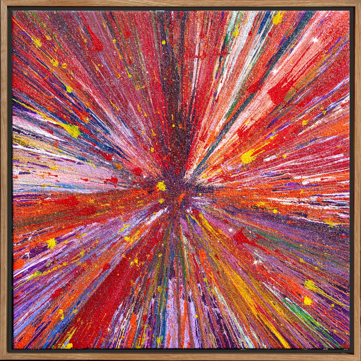 Solar Ember Bloom, 2026 Acrylic paint on canvas with diamond dust and pure silver 56 × 56 × 4 cm