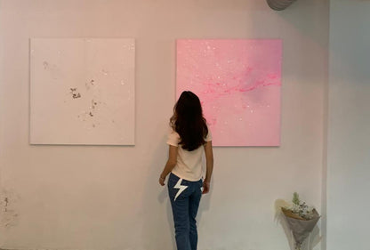 “SUGAR DADDY” 2020, Acrylic paint on canvas with diamond dust and pure silver sheets, 110Cm x 110Cm x 4Cm.