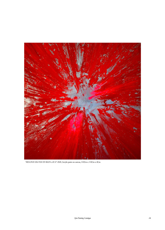 “Melted Silver on red lava” 2020, (In situ). Acrylic paint on canvas, 110Cm x 110Cm x 4Cm.
