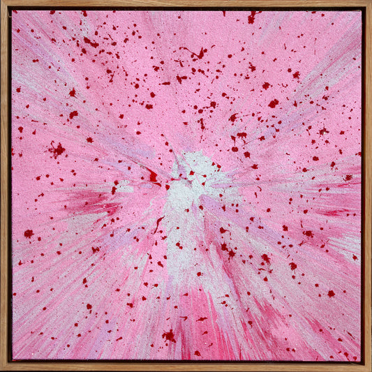 Celestial Pink, 2025 Acrylic paint on canvas with diamond dust, 56 × 56 × 4 cm