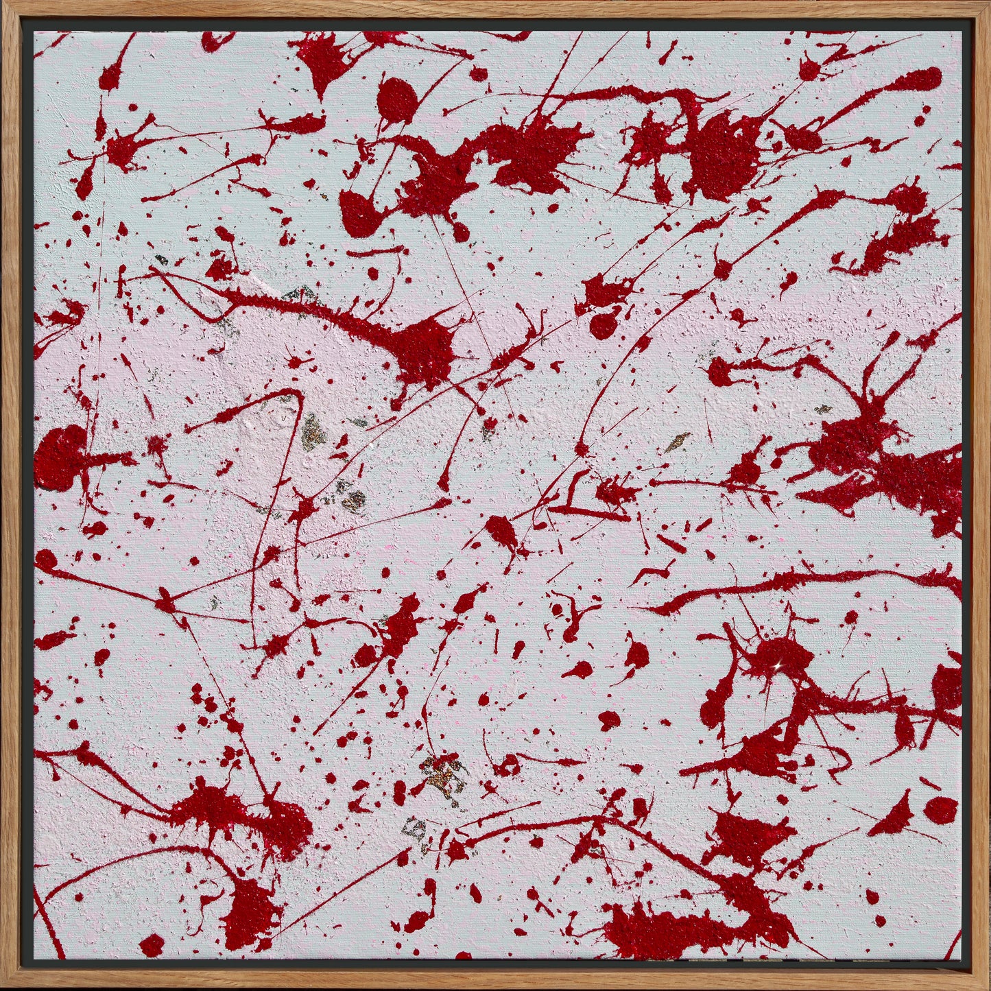 Crimson Constellation, 2026 Acrylic paint on canvas with diamond dust and pure silver 56 × 56 × 4 cm