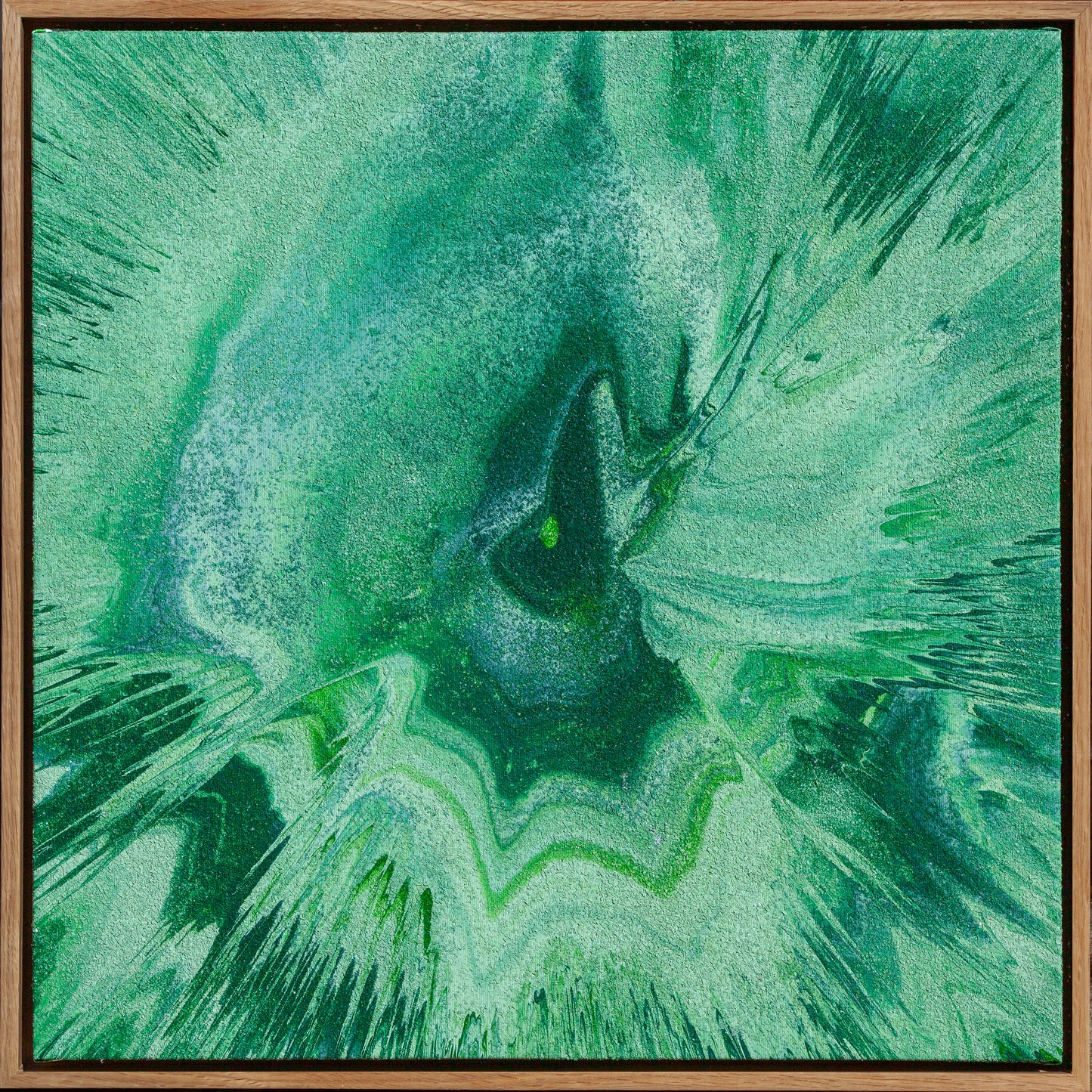 Emerald Cosmos Bloom, 2025 Acrylic paint on canvas with diamond dust 56 × 56 × 4 cm