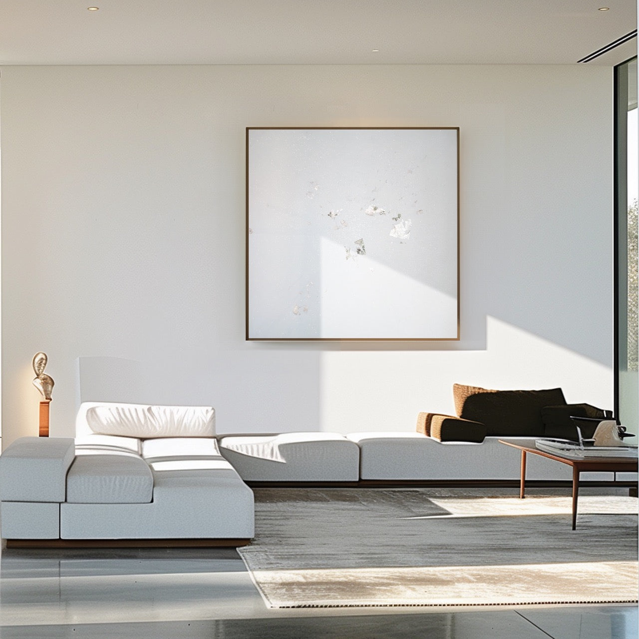 “Iceberg A-76” 2021, Acrylic paint on canvas with diamond dust and pure silver sheets, 110Cm x 110Cm x 4Cm.