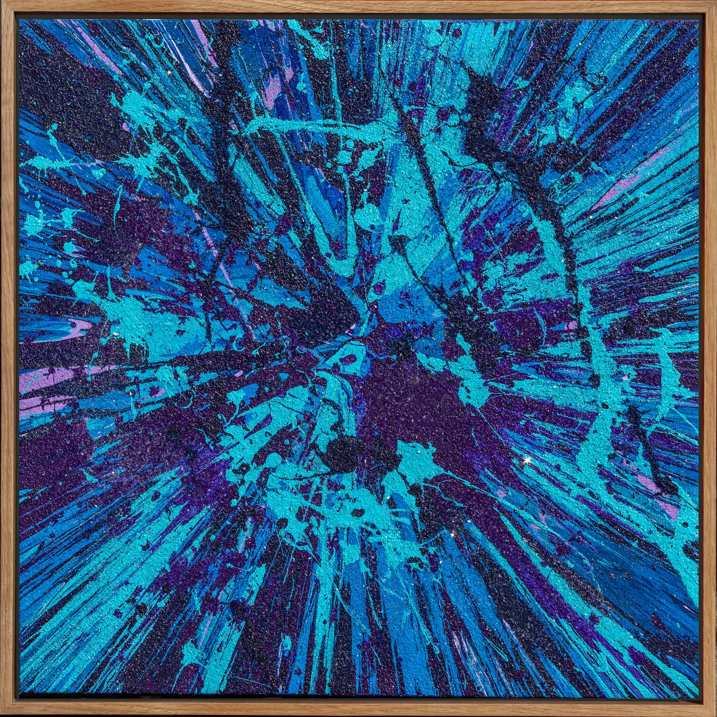 Orbital Dialogue, 2026 Acrylic paint on canvas with diamond dust and pure silver 56 × 56 × 4 cm