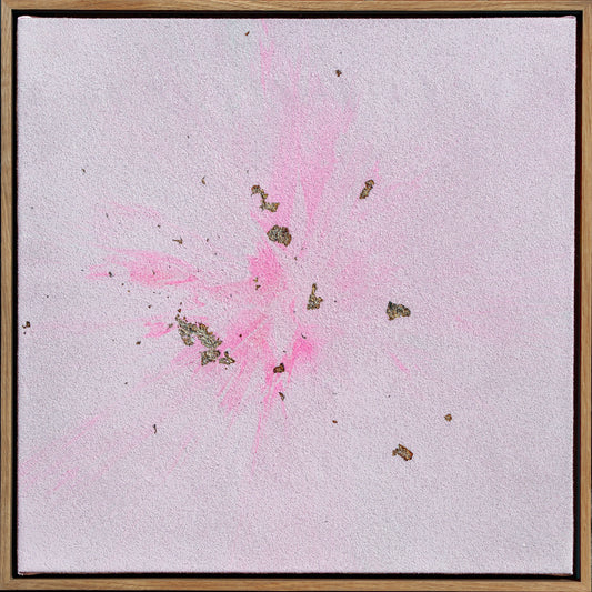 Pink Dream in the Cosmos, 2025 Acrylic paint on canvas with diamond dust and pure silver 56 × 56 × 4 cm