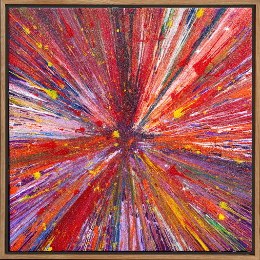 Solar Ember Bloom, 2026 Acrylic paint on canvas with diamond dust and pure silver 56 × 56 × 4 cm