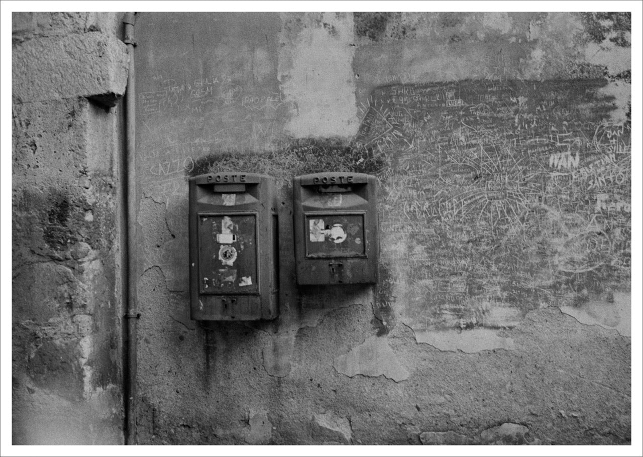 “YOUNG LOVE, TAORMINA,” SICILY 1997, graffiti etched into the wall, expressing the essence of young love.