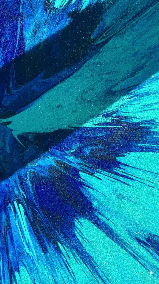 Azure Singularity, 2026 Acrylic paint on canvas with diamond dust crystals, mosaic 56 × 56 × 4 cm