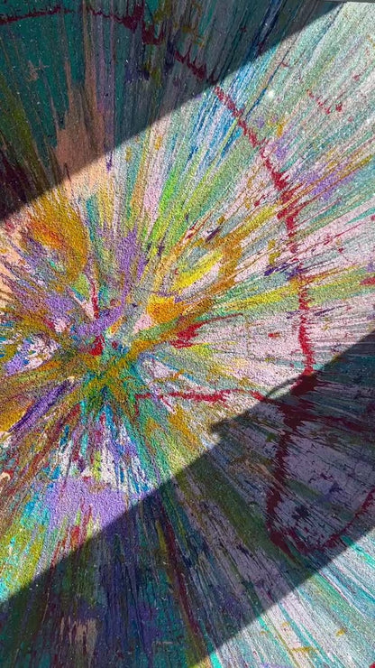 Genesis Spectrum, 2026 Acrylic paint on canvas with diamond dust crystals, mosaic 56 × 56 × 4 cm