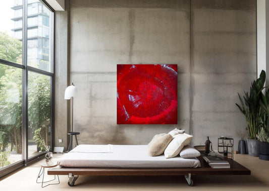 “Graffiti Inferno” 2020, Acrylic paint, silver spray paint, and diamond dust on canvas, 110Cm x 110Cm x 4Cm.