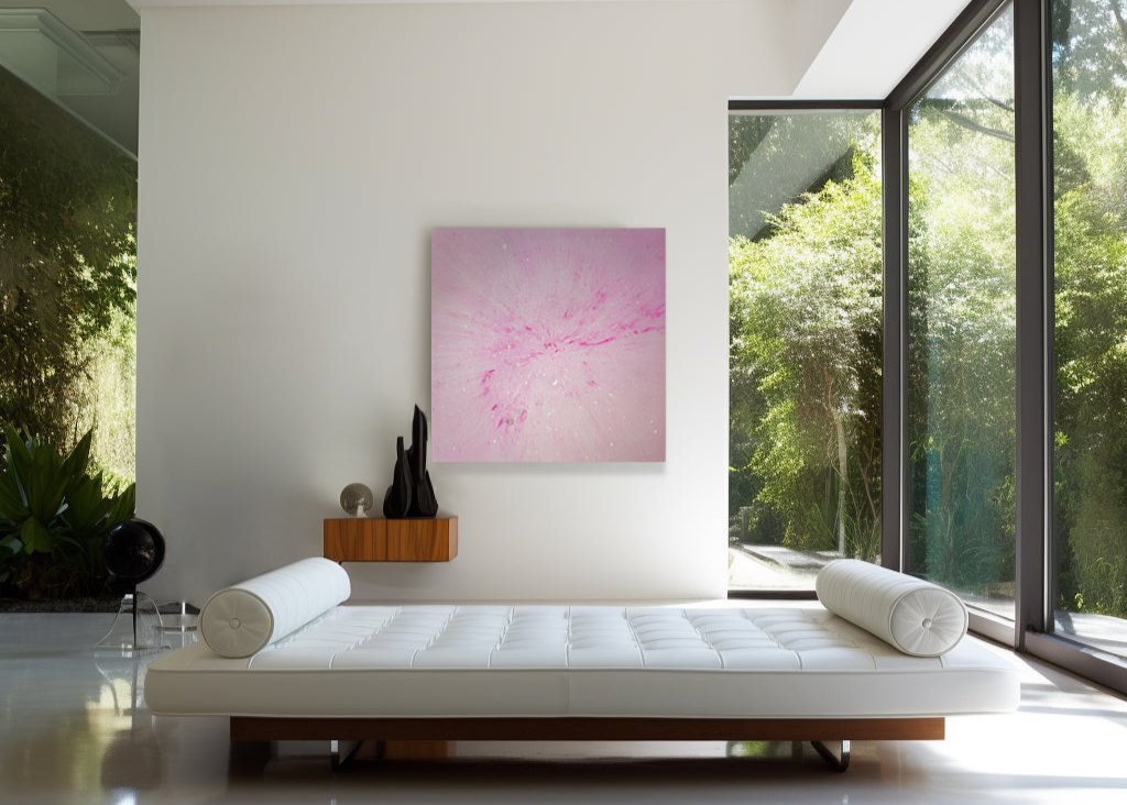 “SUGAR DADDY” 2020, Acrylic paint on canvas with diamond dust and pure silver sheets, 110Cm x 110Cm x 4Cm.